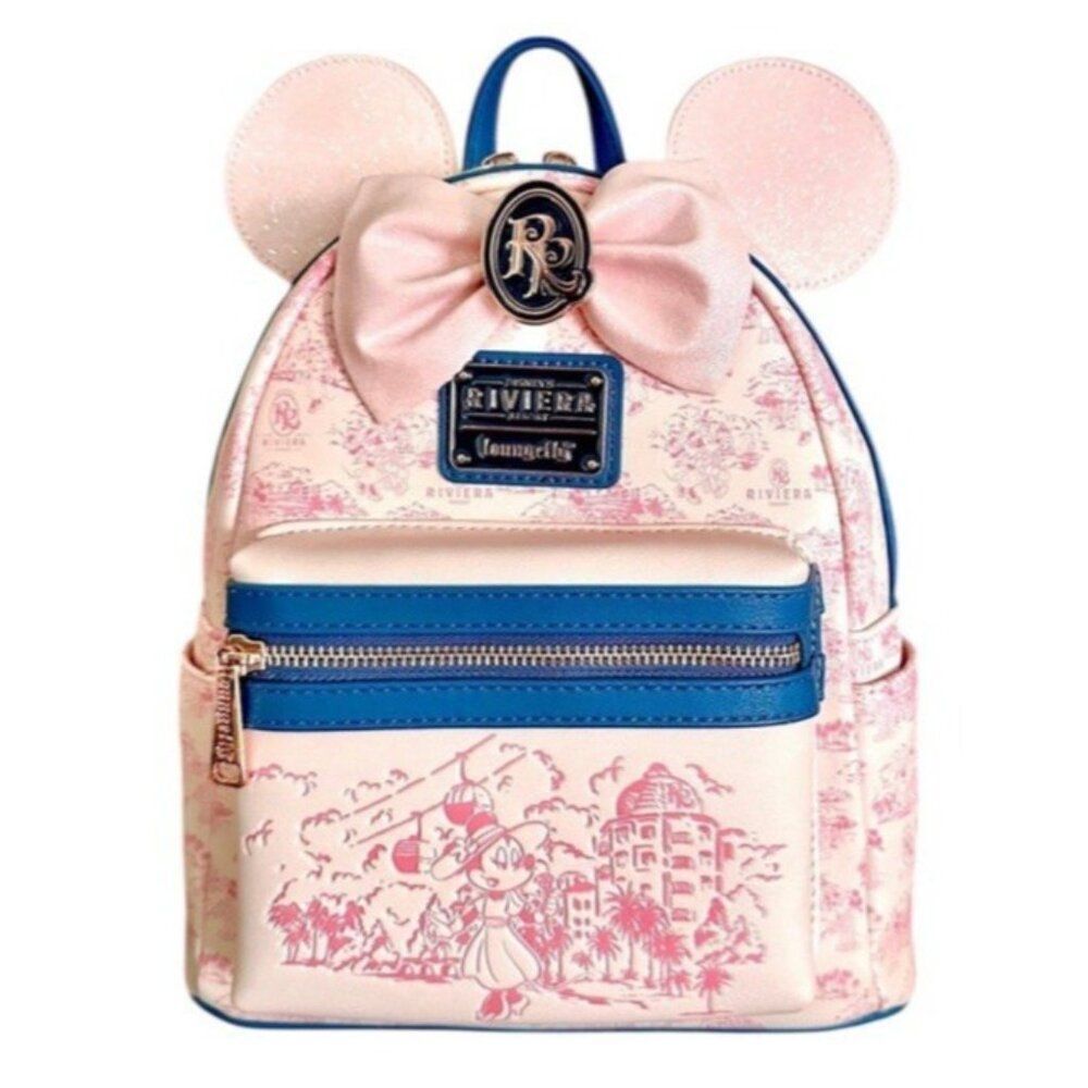 Disney Parks Loungefly Riviera Resort Minnie Mouse Pink Toile Style Print NWT